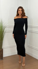 Vestido Canelado Ombro a Ombro Preto Izabella
