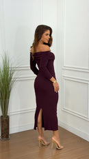 Vestido Canelado Ombro a Ombro Uva Izabella
