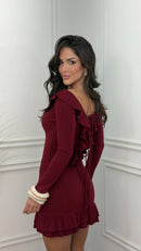 Vestido Curto Manga Longa Diana Marsala