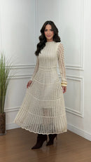 Vestido Tricot Marjorie Manga Longa Areia