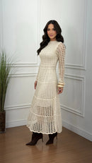 Vestido Tricot Marjorie Manga Longa Areia