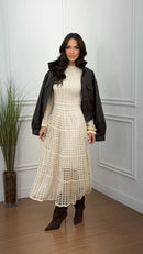 Vestido Tricot Marjorie Manga Longa Areia