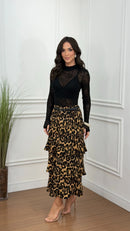 Saia Tule Babado Animal Print